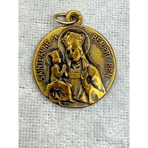 Vintage Religious Pendant Gold Tone Sainte Anne De Beaupre